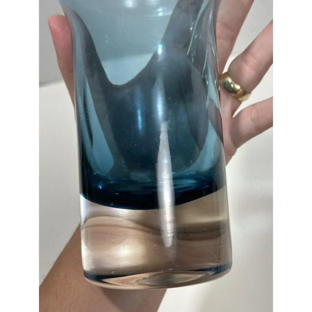 Blue Ombre Art Glass Vase Bo‎ borgstrom Hand Blown Mid Century MCM Weighted Base